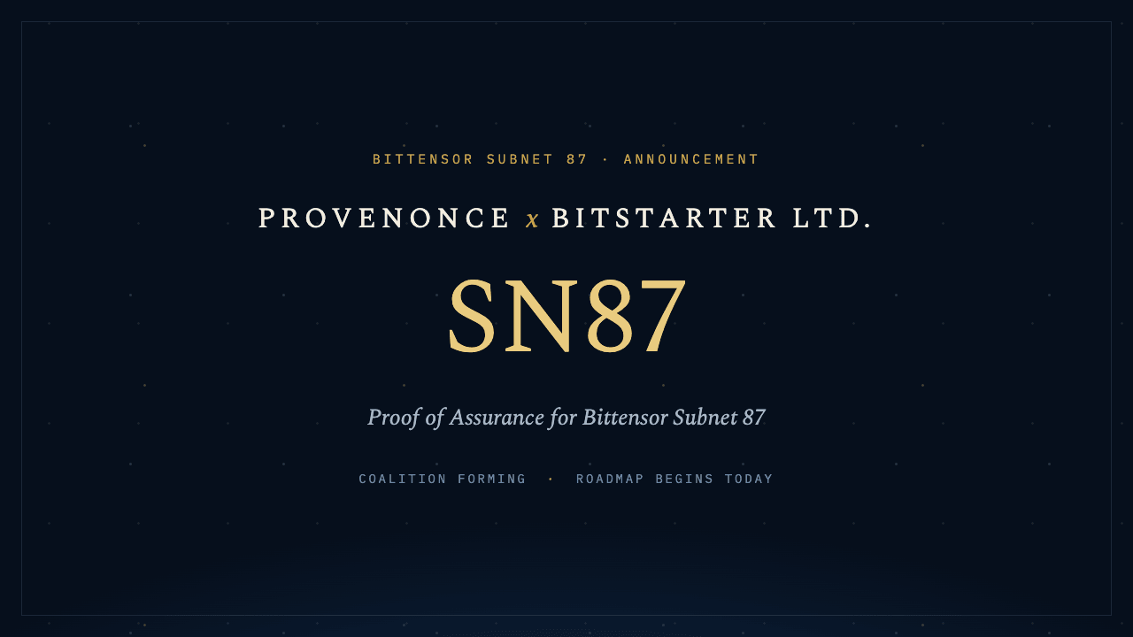 Provenonce x Bitstarter Ltd. · SN87 · Proof of Assurance.