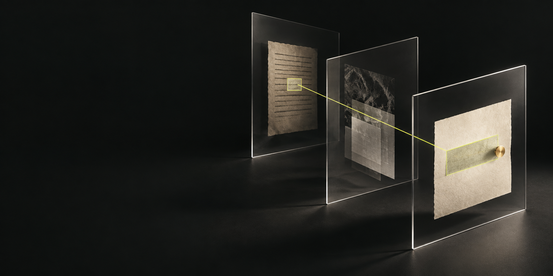 Translucent evidence planes connected by a highlighted source line.